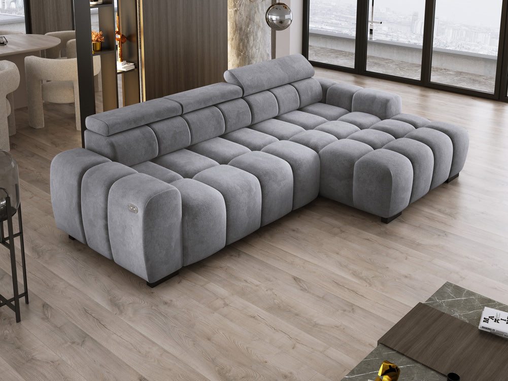 Luxusbetten24 Amalfi Designer Samt Sofa mit elektrischer Sitzerweiterung