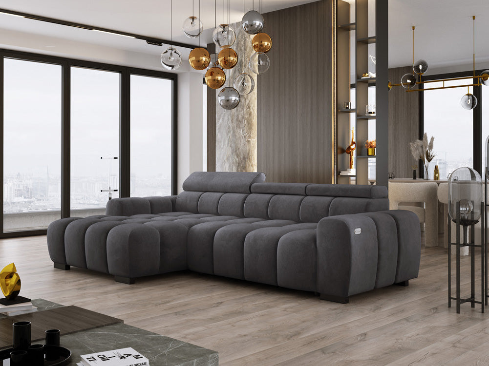 Luxusbetten24 Amalfi Designer Samt Sofa mit elektrischer Sitzerweiterung