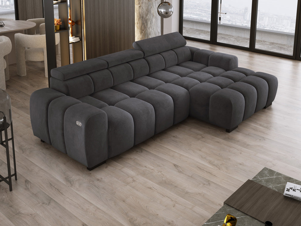 Luxusbetten24 Amalfi Designer Samt Sofa mit elektrischer Sitzerweiterung