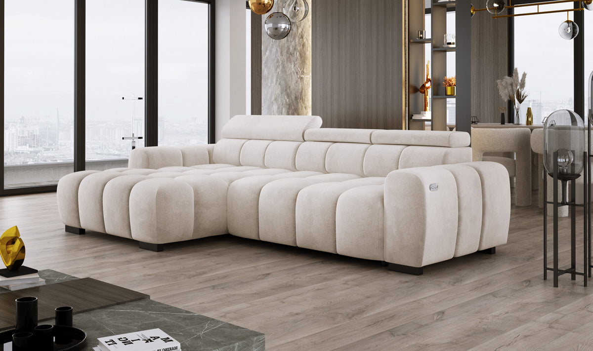 Luxusbetten24 Amalfi Designer Samt Sofa mit elektrischer Sitzerweiterung
