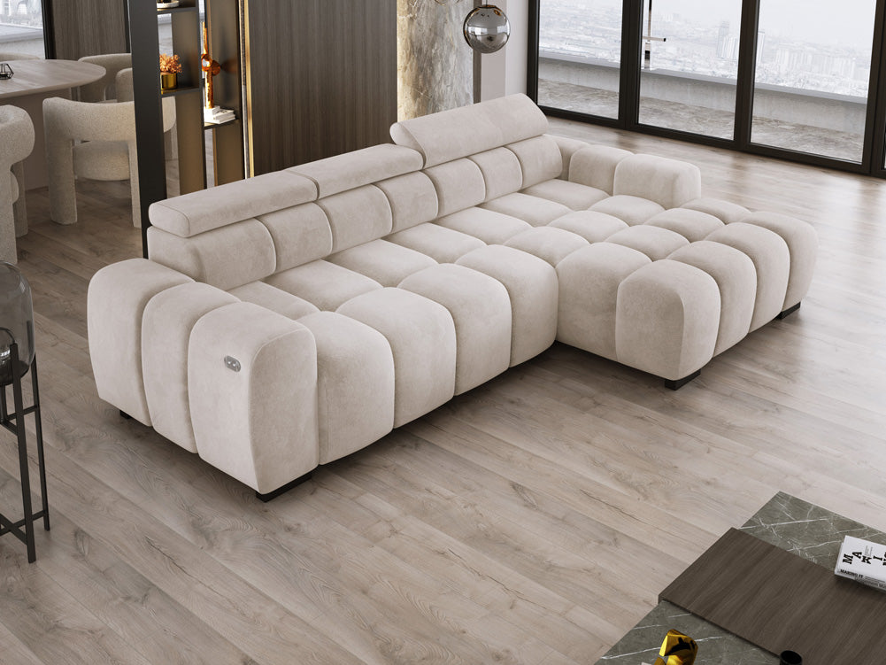 Luxusbetten24 Amalfi Designer Samt Sofa mit elektrischer Sitzerweiterung