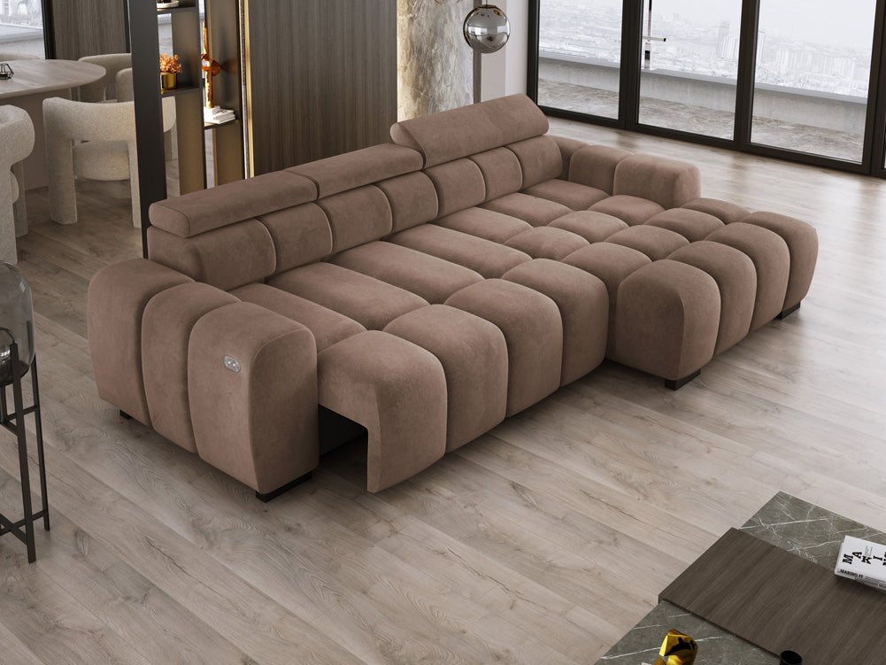 Luxusbetten24 Amalfi Designer Samt Sofa mit elektrischer Sitzerweiterung