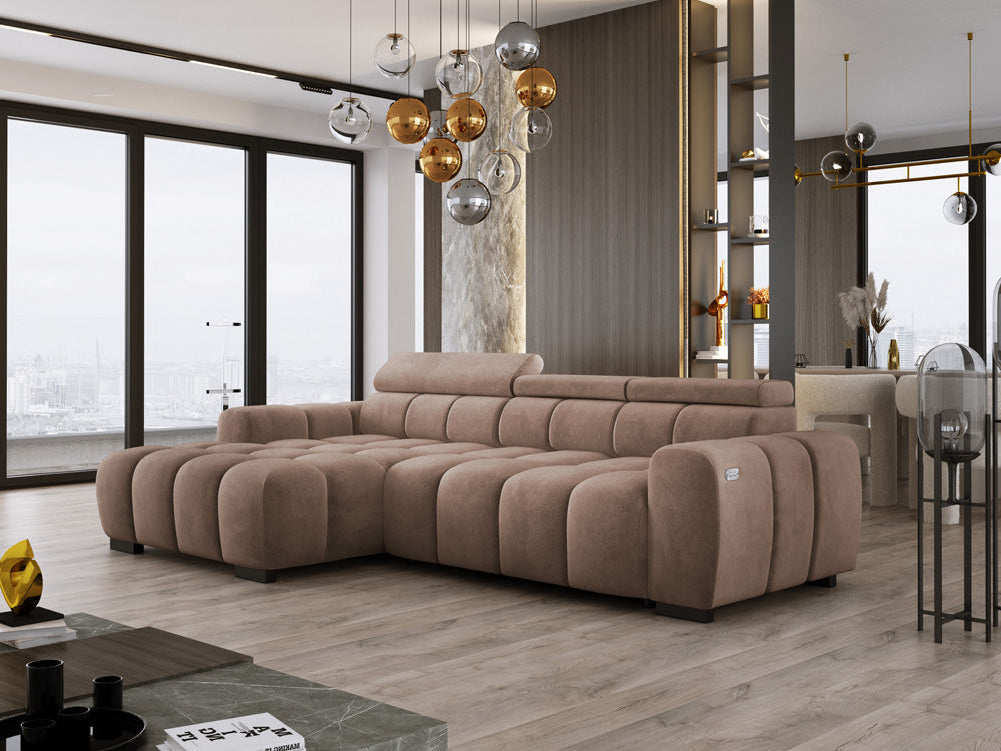 Luxusbetten24 Amalfi Designer Samt Sofa mit elektrischer Sitzerweiterung