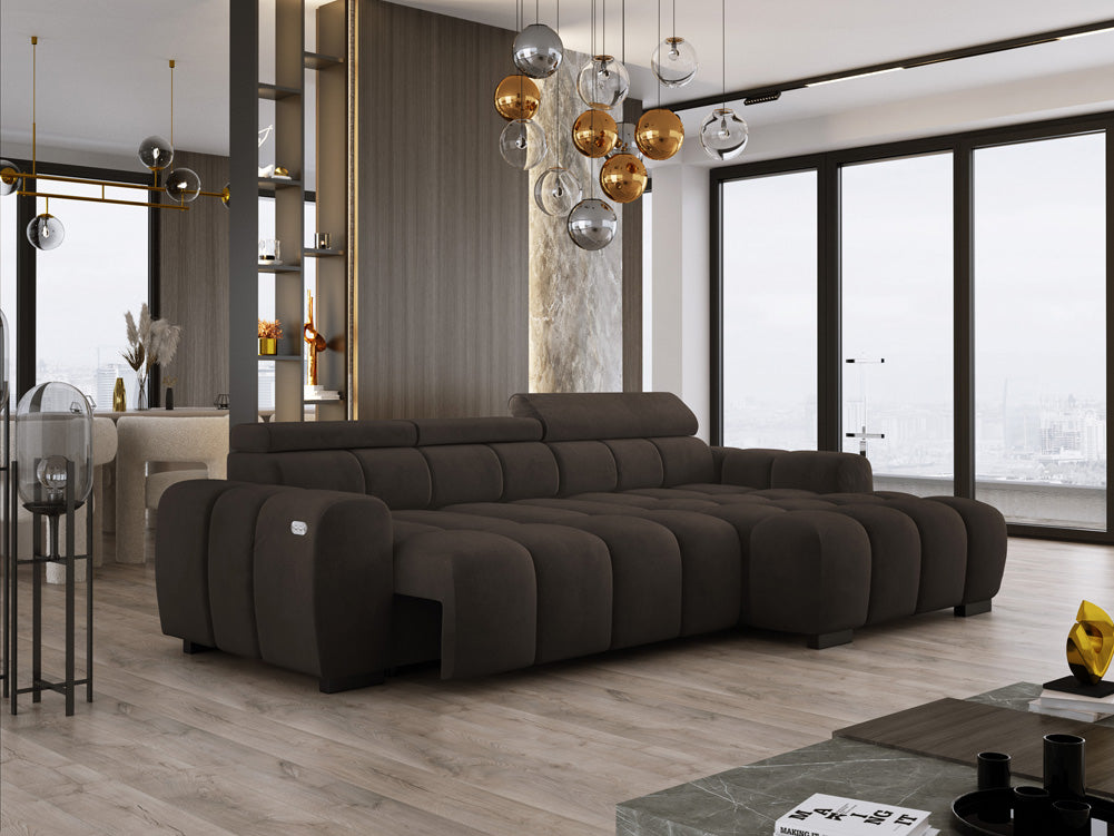 Luxusbetten24 Amalfi Designer Samt Sofa mit elektrischer Sitzerweiterung