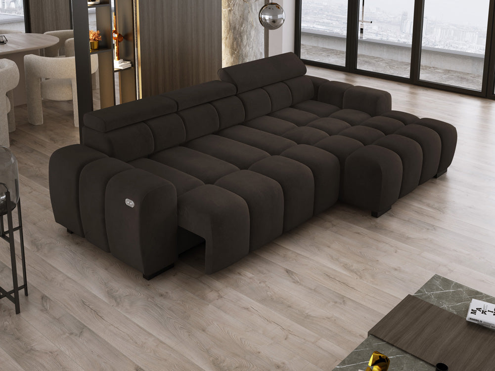 Luxusbetten24 Amalfi Designer Samt Sofa mit elektrischer Sitzerweiterung