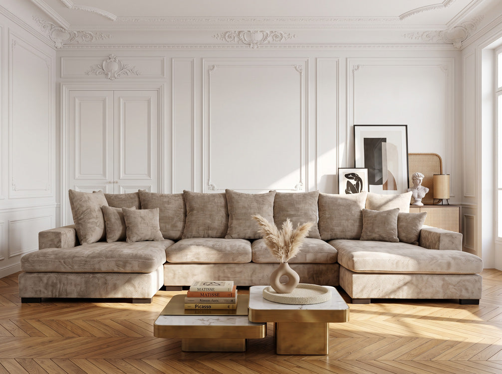 Luxusbetten24 Selena U Designer Sofa mit Schlaffunktion Strukturstoff