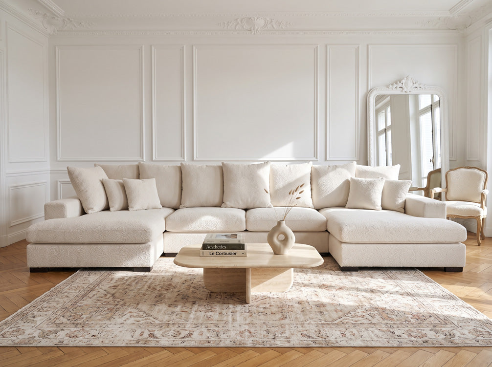 Luxusbetten24 Selena U Designer Sofa mit Schlaffunktion Strukturstoff