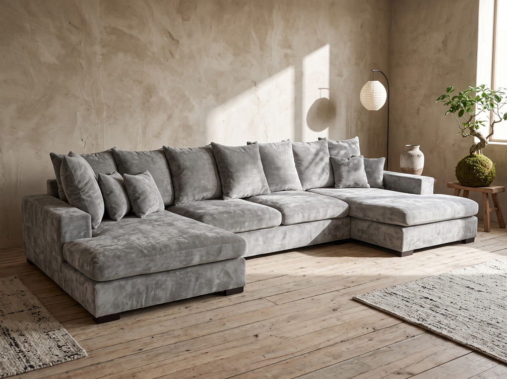 Luxusbetten24 Selena U Designer Sofa mit Schlaffunktion Strukturstoff