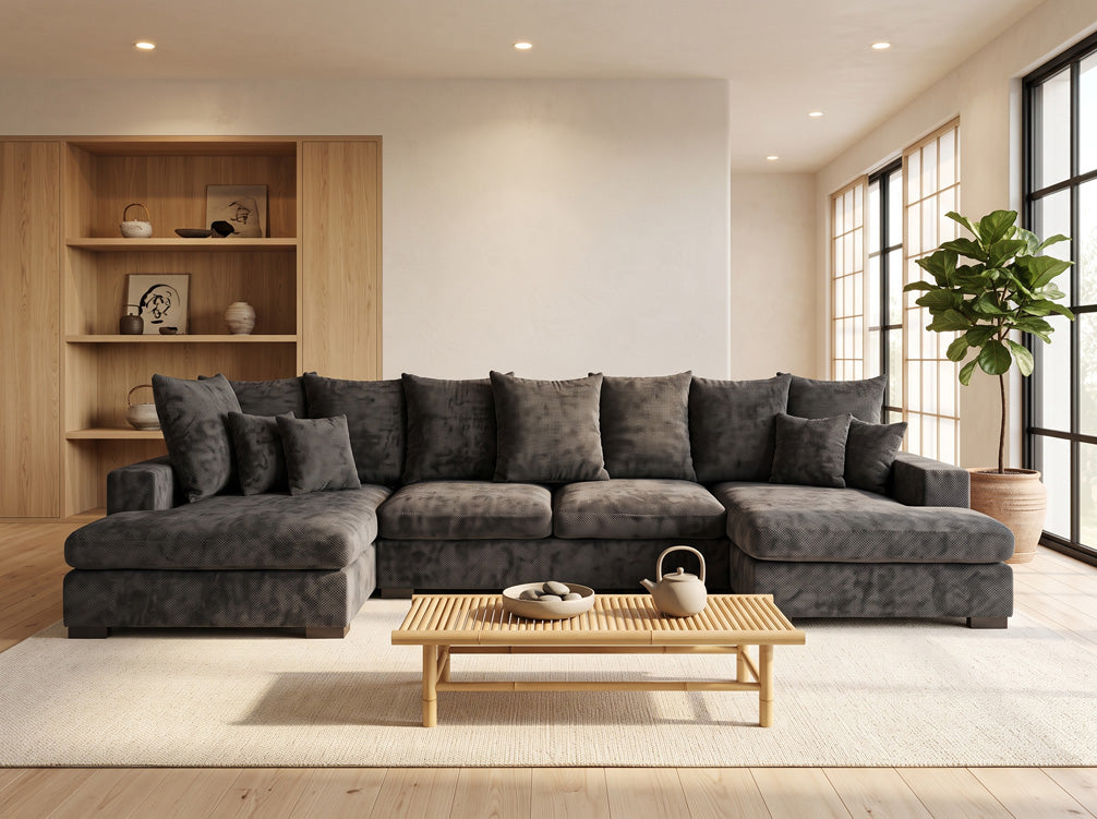 Luxusbetten24 Selena U Designer Sofa mit Schlaffunktion Strukturstoff