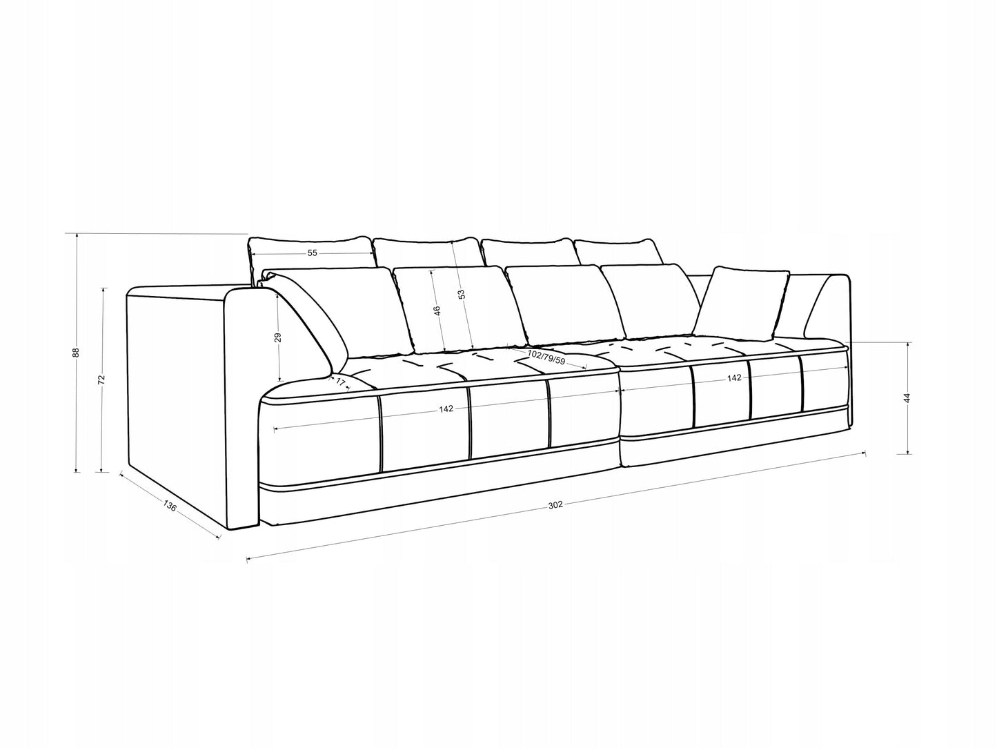 Designer Big Sofa Nuvo in Samt mit Elektrischer Schlaffunktion