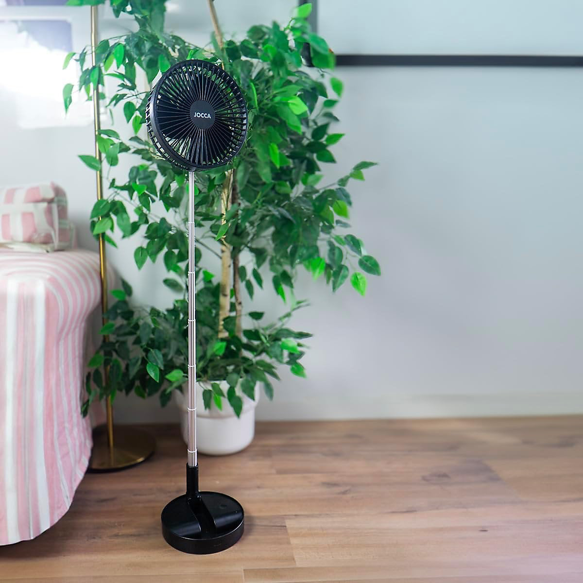 Jocca Ventilador Silencioso de Pie Negro Plegable Telescópico USB 24h