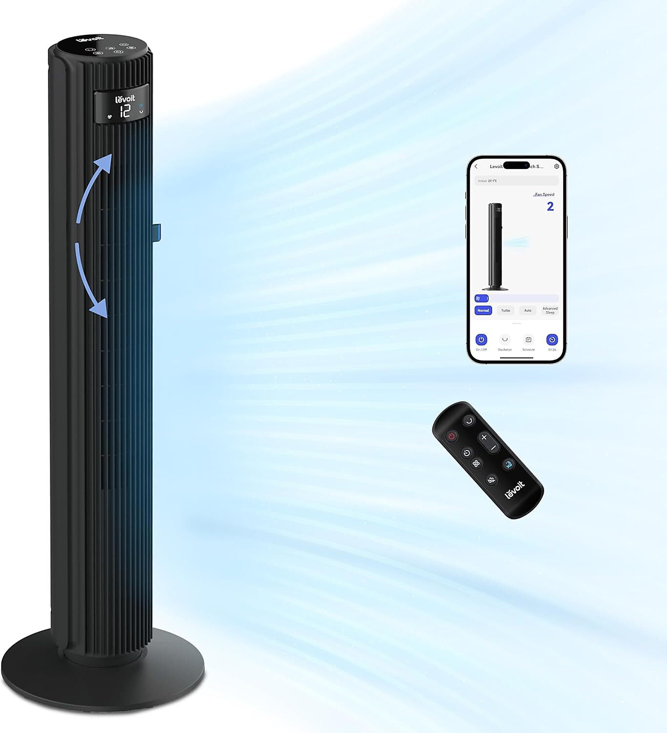 Nature Pro Ventilador de Columna Silencioso 25dB 108 cm WiFi