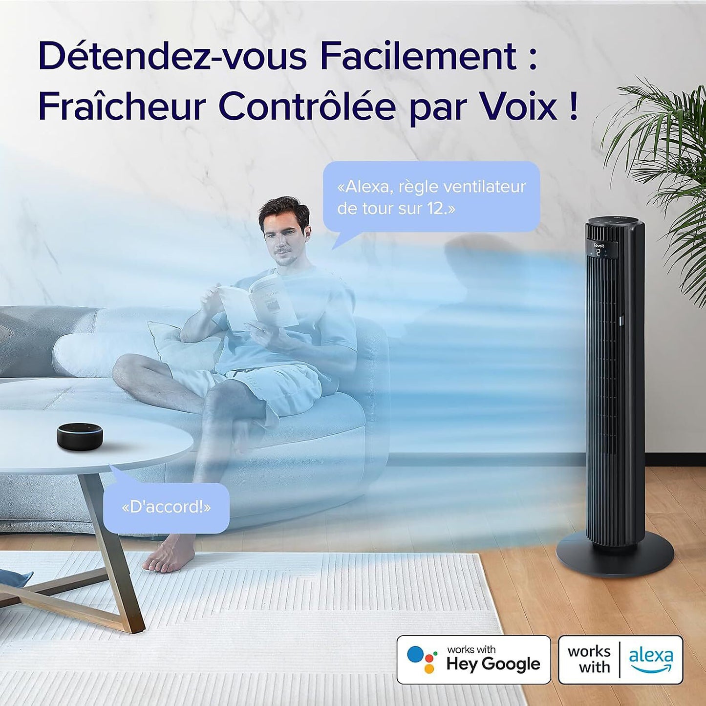 Nature Pro Ventilador de Columna Silencioso 25dB 108 cm WiFi