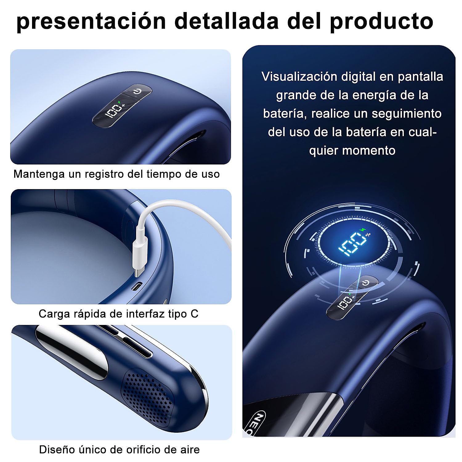 Bextsrack Ventilador de Cuello Recargable 5 Velocidades