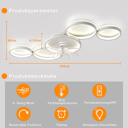 Ventilador Techo 100 cm con Lámpara, Mando, LED Variable, 6 Velocidades