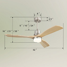 Ventilador de techo 52" LED dimmable, 6 velocidades, control remoto