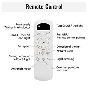 Ventilador de techo 52" LED dimmable, 6 velocidades, control remoto