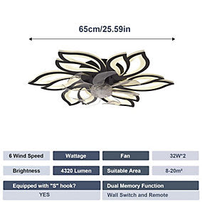 Bextsrack Ventilador Techo 65 cm LED, 6 Velocidades, Temporizador