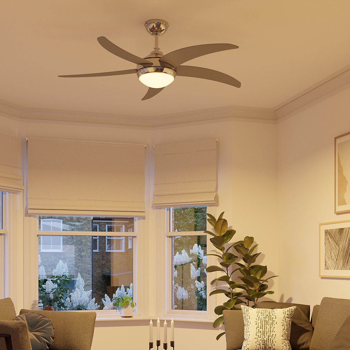 GoodHome Hanki Ventilador de Techo con Luz Reversible Plata 132 cm