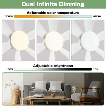 Ventilador Techo LED 40W E27, 3 Velocidades, Temporizador, Blanco