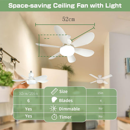 Ventilador Techo LED 40W E27, 3 Velocidades, Temporizador, Blanco