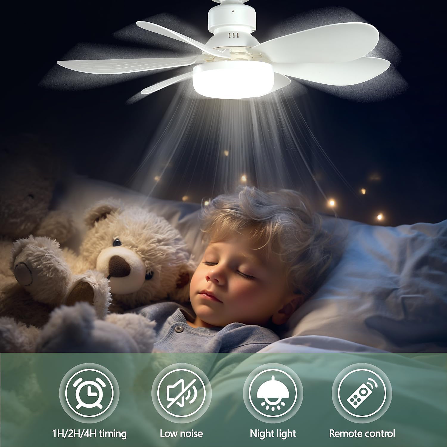 Ventilador Techo LED 40W E27, 3 Velocidades, Temporizador, Blanco