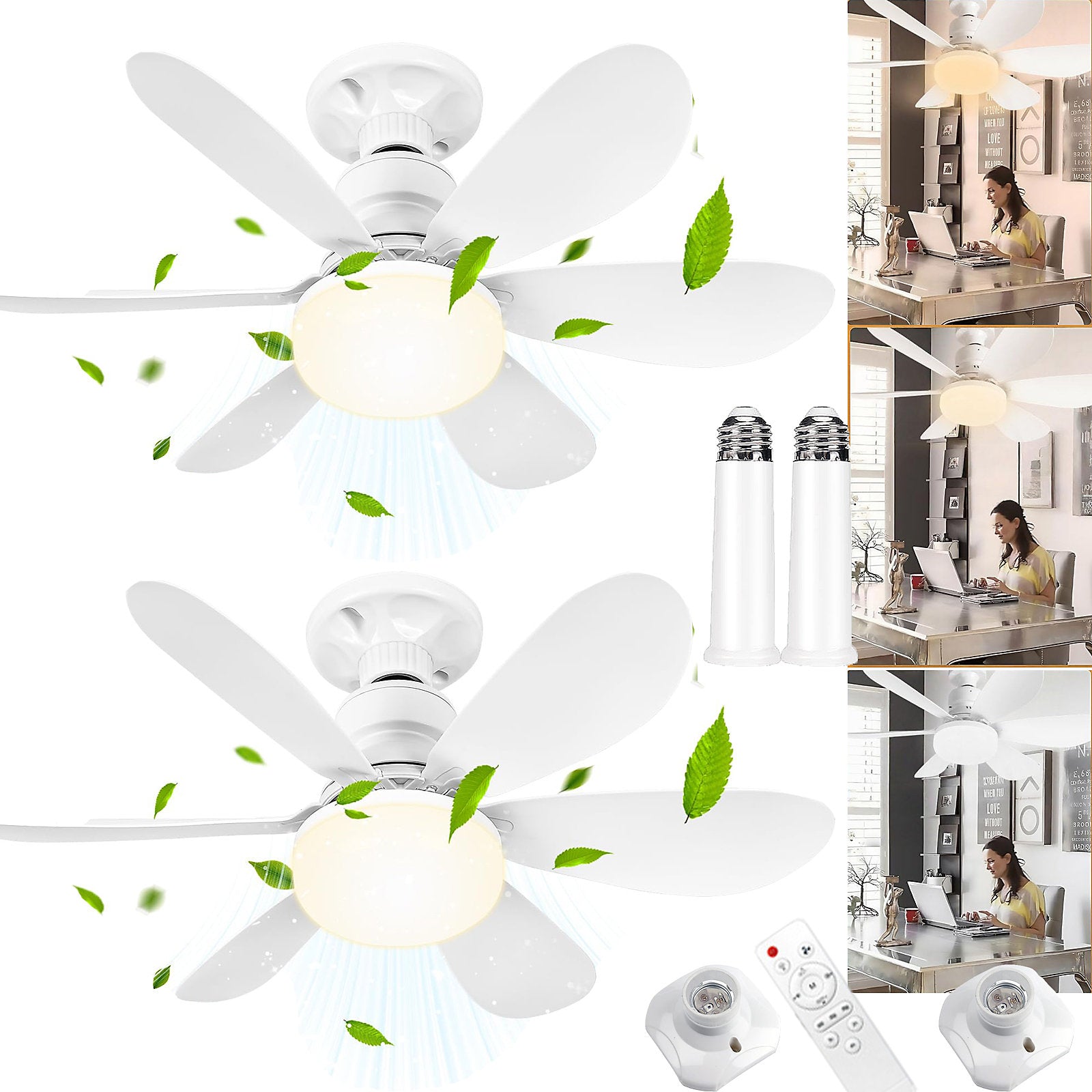 Ventilador LED de techo Bextsrack 2 piezas, 52cm, blanco