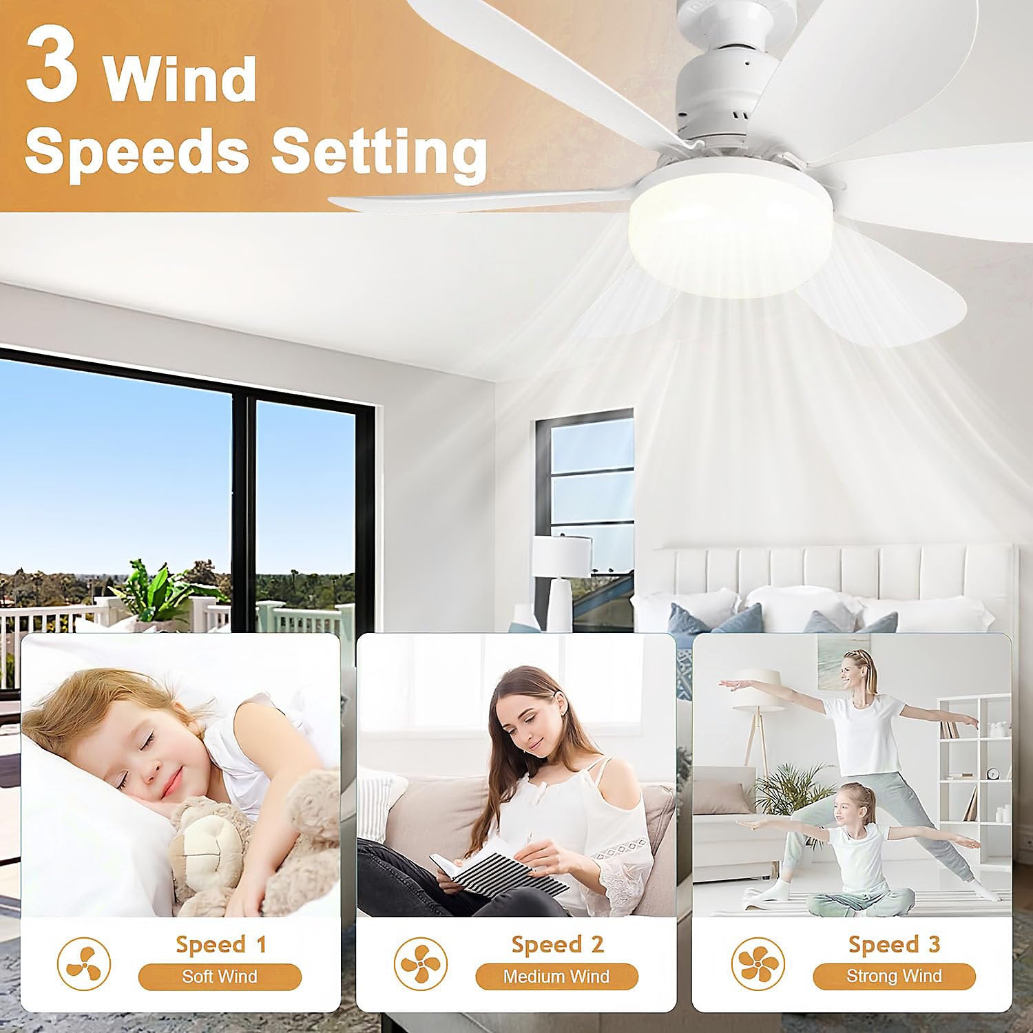 Ventilador LED de techo Bextsrack 2 piezas, 52cm, blanco