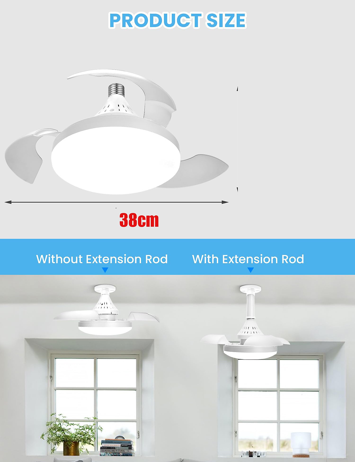 Bextsrack Ventilador de Techo LED48W 38 cm Blanco