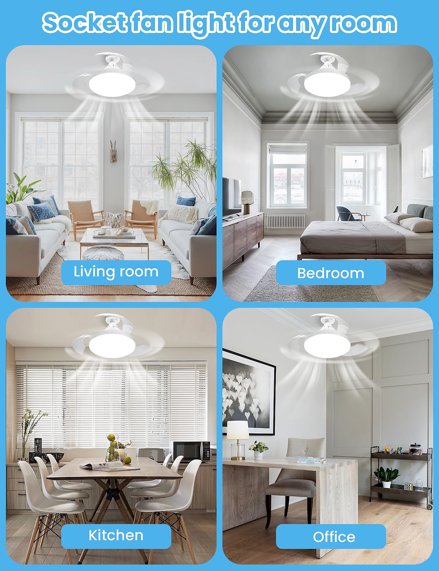 Bextsrack Ventilador de Techo LED48W 38 cm Blanco
