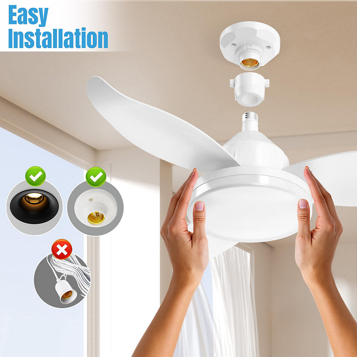 Ventilador Techo Luminoso Moderno 91,5 cm Tricolor Con Control Remoto E27
