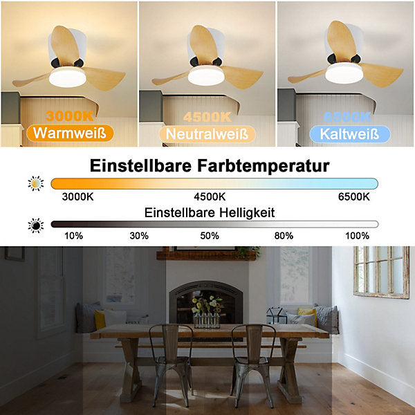NETTLIFE Ventilador de techo LED Dimmable Silencioso 23 W 70 cm 6 velocidades