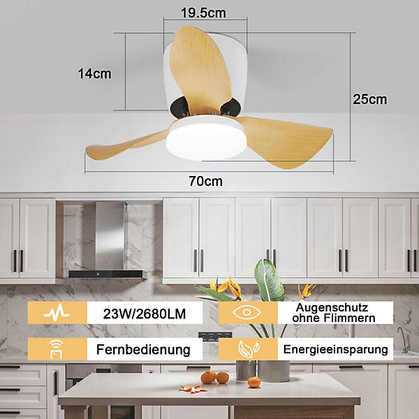 NETTLIFE Ventilador de techo LED Dimmable Silencioso 23 W 70 cm 6 velocidades