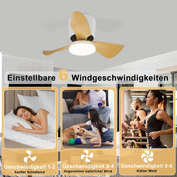 NETTLIFE Ventilador de techo LED Dimmable Silencioso 23 W 70 cm 6 velocidades
