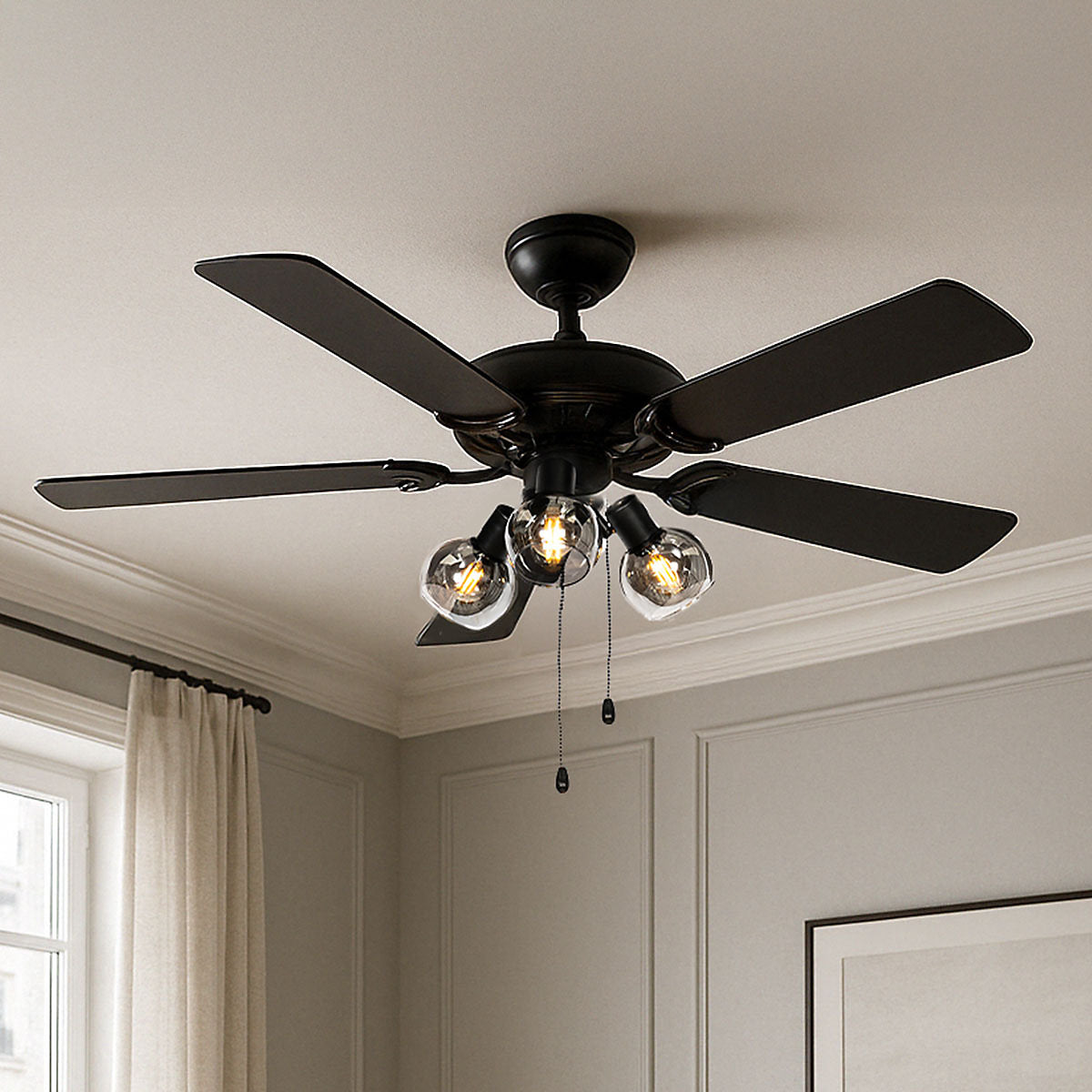 Ventilador de Techo Negro con Madera 3 Luces Mistral Vidro
