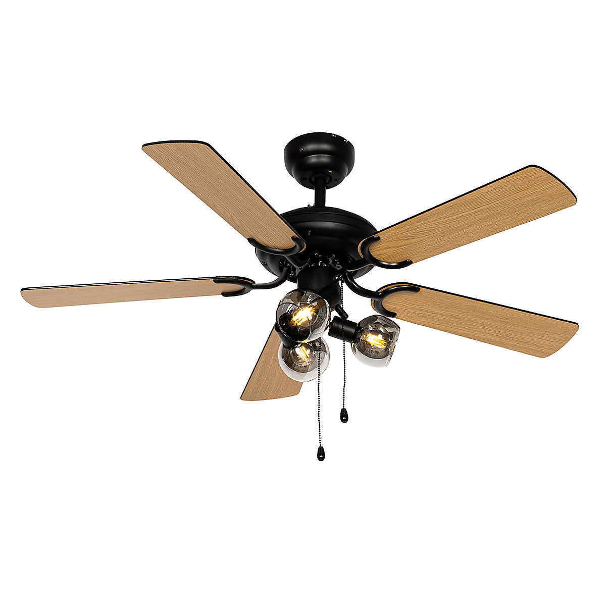 Ventilador de Techo Negro con Madera 3 Luces Mistral Vidro