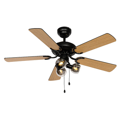 Ventilador de Techo Negro con Madera 3 Luces Mistral Vidro