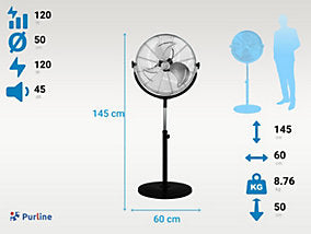 Ventilador industrial sobre pie 120W con altura regulable