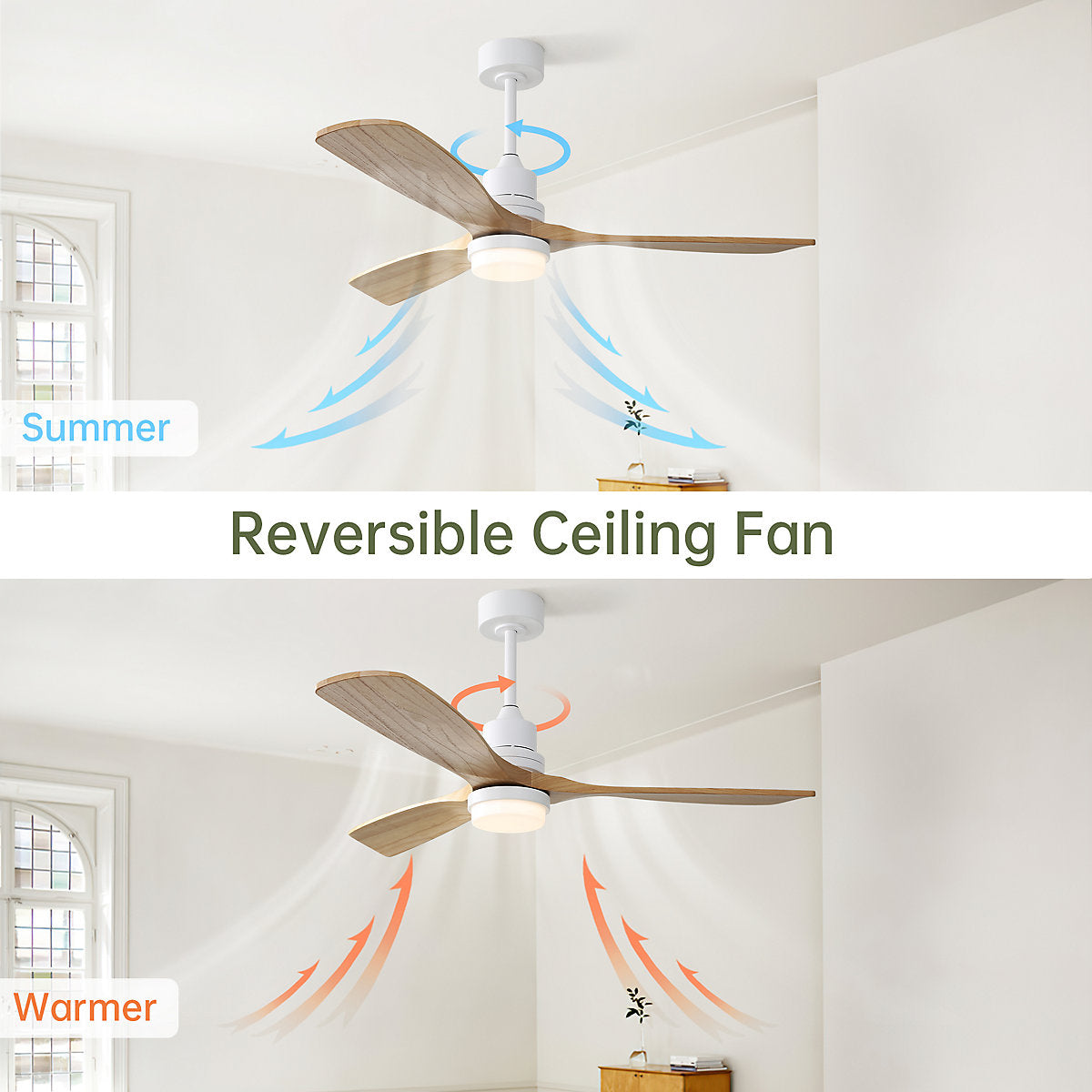 Ventilador de techo 132 cm madera esculpida, motor DC reversible 6 velocidades, mando a distancia