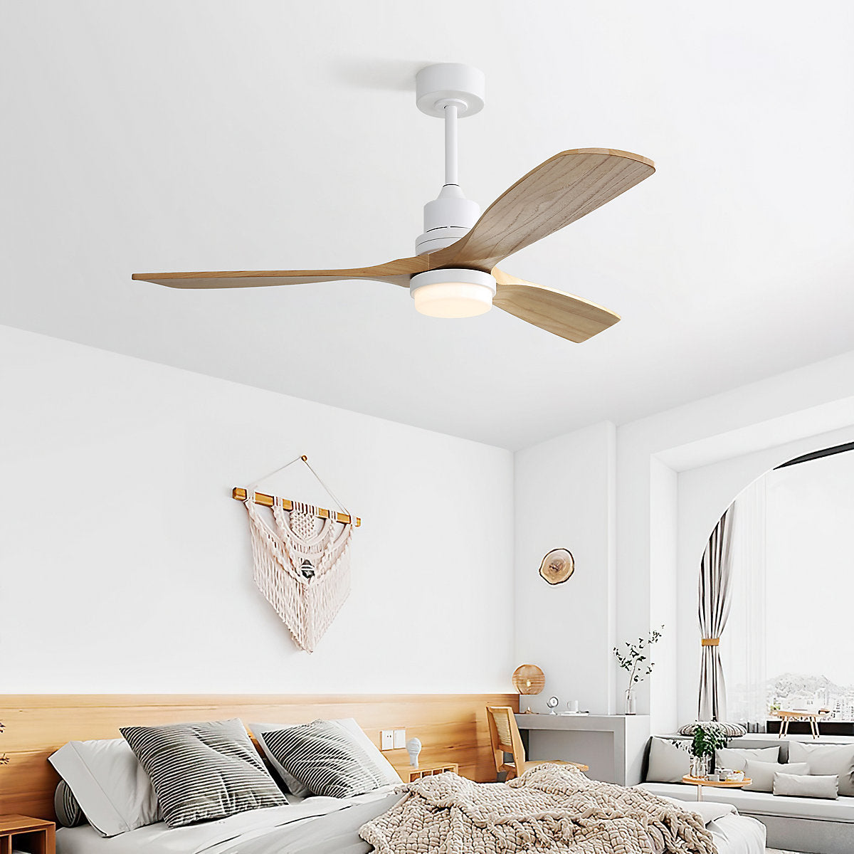 Ventilador de techo 132 cm madera esculpida, motor DC reversible 6 velocidades, mando a distancia
