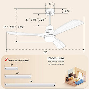 ProximaX Ventilador de Techo Madera Maciza 132 cm 6 Velocidades