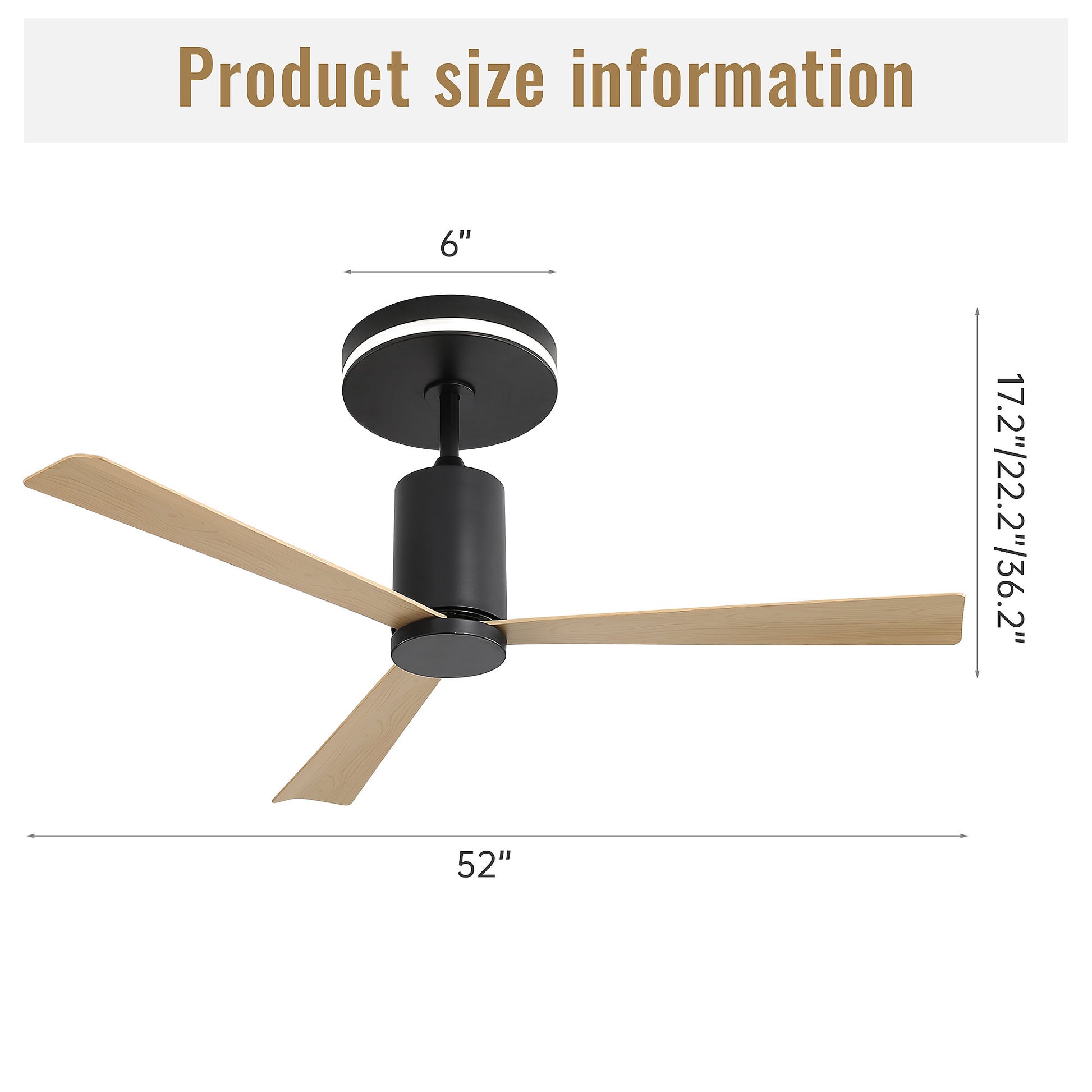 Ventilador de techo Fortuna Lai 52" 3 palas ABS motor DC 6 velocidades con mando a distancia, silencioso