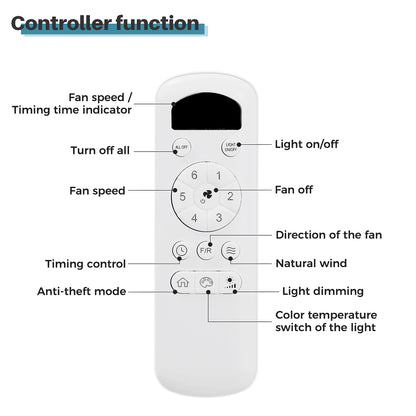 Ventilador de techo Fortuna Lai 52" 3 palas ABS motor DC 6 velocidades con mando a distancia, silencioso