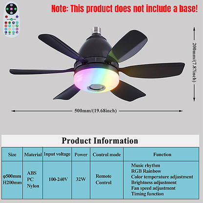Bextsrack Ventilador Techo E27 LED RGB, Control Remoto, 50cm