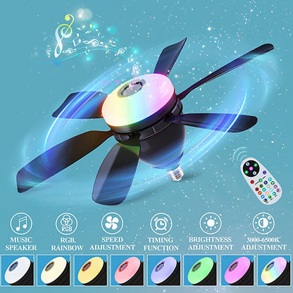 Bextsrack Ventilador Techo E27 LED RGB, Control Remoto, 50cm