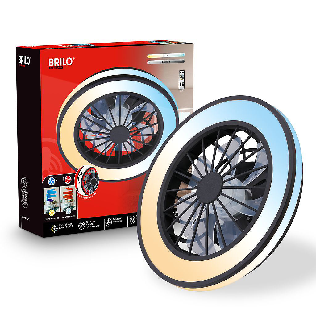 Briloner VENTURO Ventilador de Techo LED CCT Negro 24W 2600lm