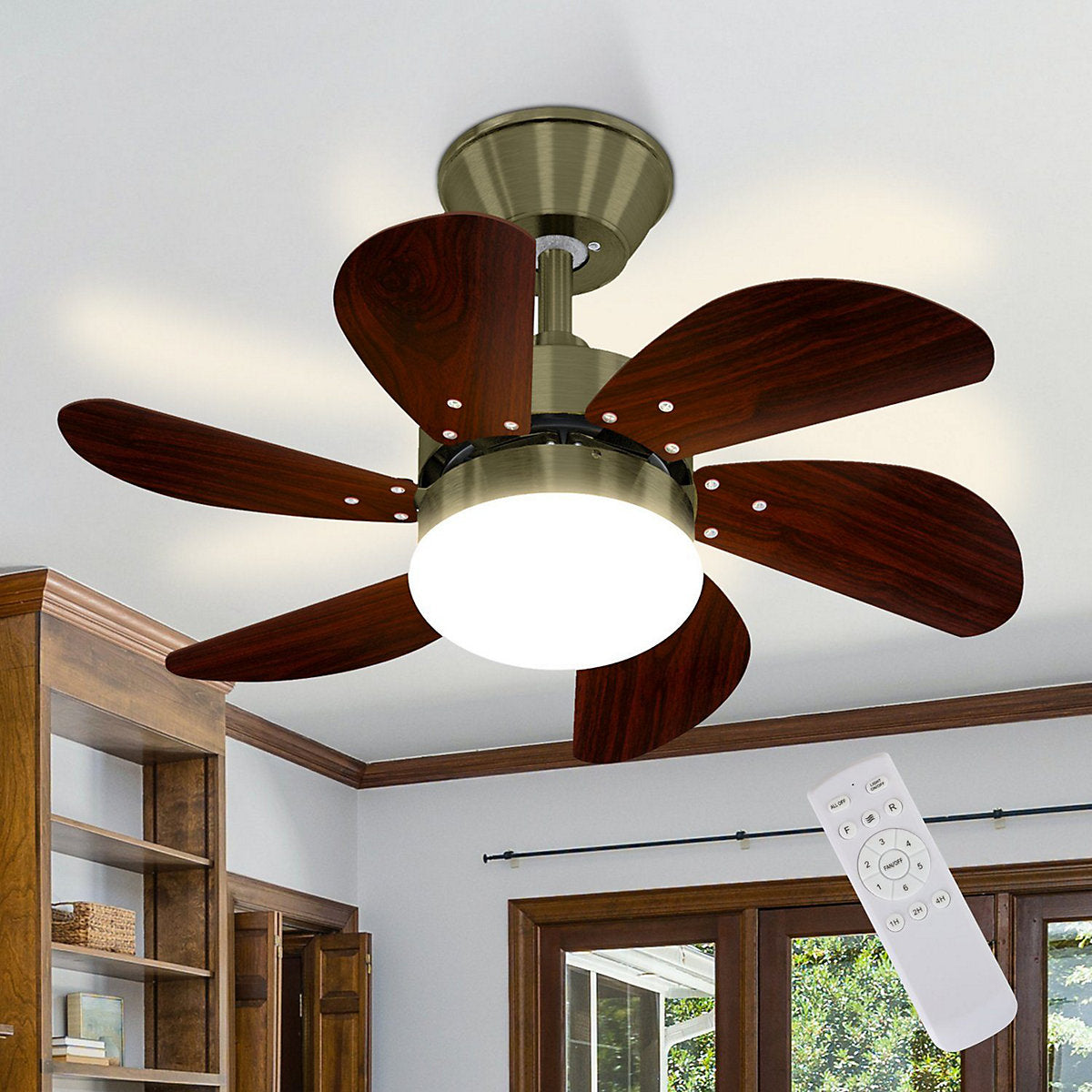 ZMH Ventilador de Techo con Luz 6 Palas Silencioso 75 cm