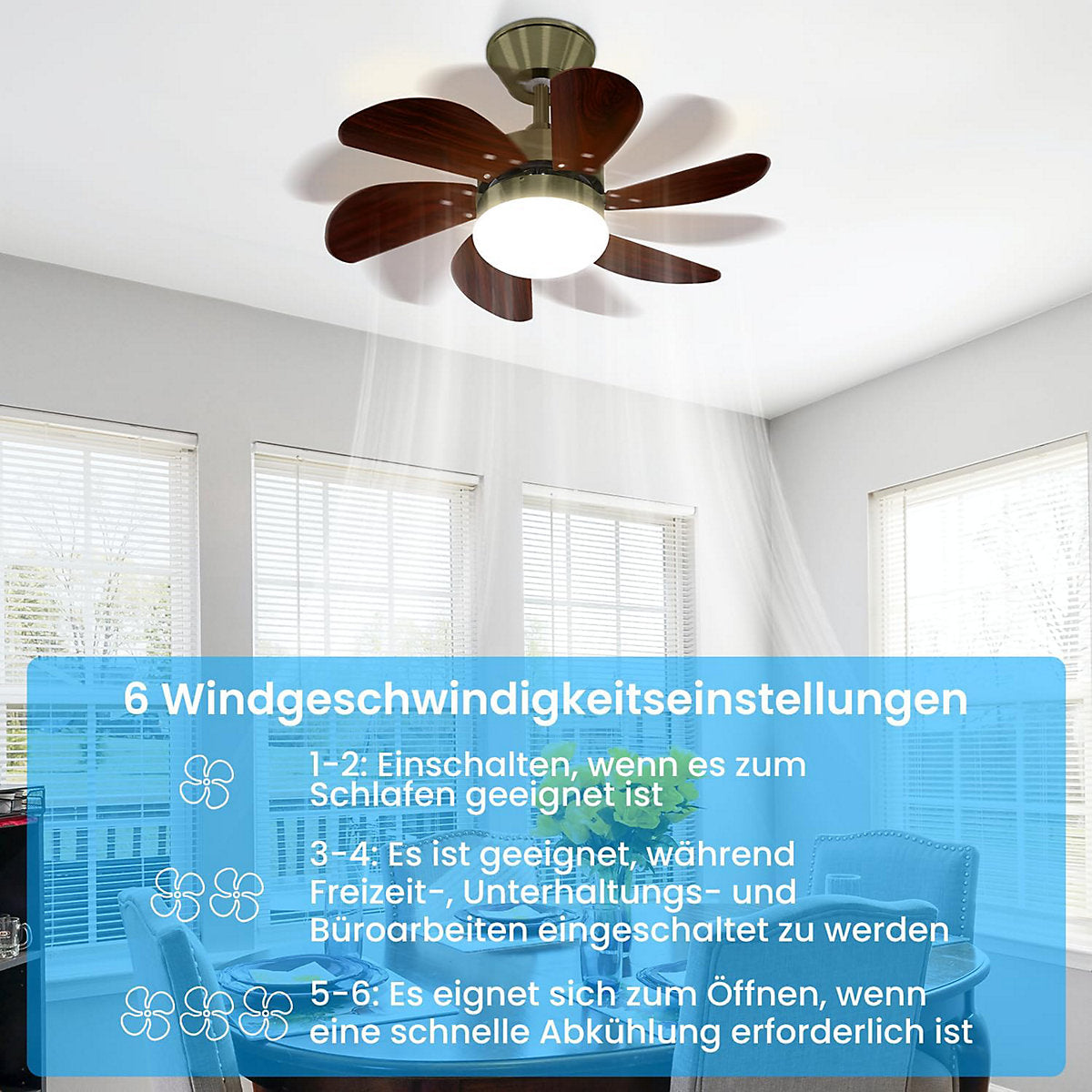 ZMH Ventilador de Techo con Luz 6 Palas Silencioso 75 cm